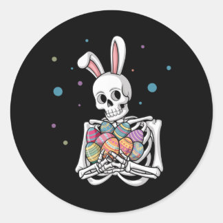Bunny Skeleton Holding Easter Eggs Funny Easter Da Classic Round Sticker