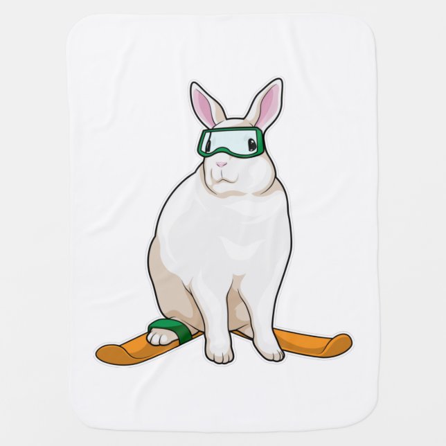 Bunny Skier Ski Baby Blanket (Front)