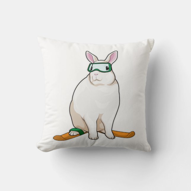 Bunny Skier Ski Throw Pillow (Front)