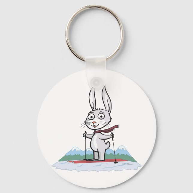Bunny Skiing Keychain (Front)