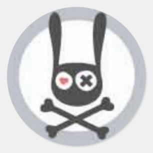 Bunny Skull and Crossbones with Heart and X Eye Classic Round Sticker