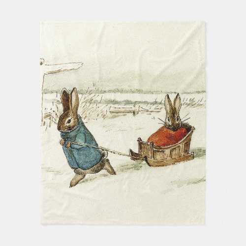 Bunny Sleigh Ride by Beatrix Potter Fleece Blanket