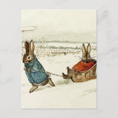 Bunny Sleigh Ride by Beatrix Potter Postcard