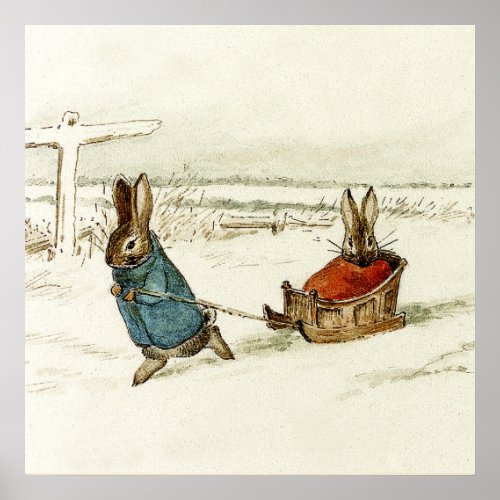 Bunny Sleigh Ride by Beatrix Potter Poster