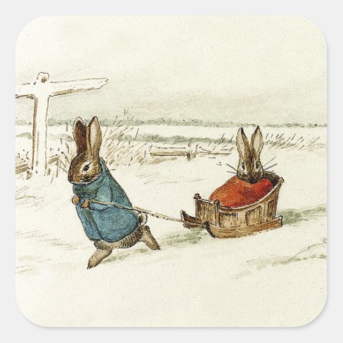 Bunny Sleigh Ride by Beatrix Potter Square Sticker