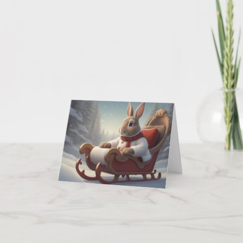 Bunny Sleigh Ride Christmas Card