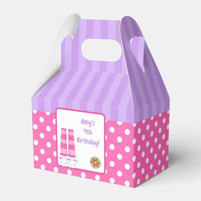 Bunny Slippers Pyjamas & Pancakes Birthday Party Favor Boxes (Front Side)