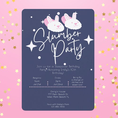 Bunny Slippers Slumber Party Sleepover Birthday Invitation