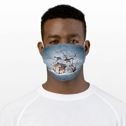 Bunny & Snow Birds Adult Cloth Face Mask (Worn)
