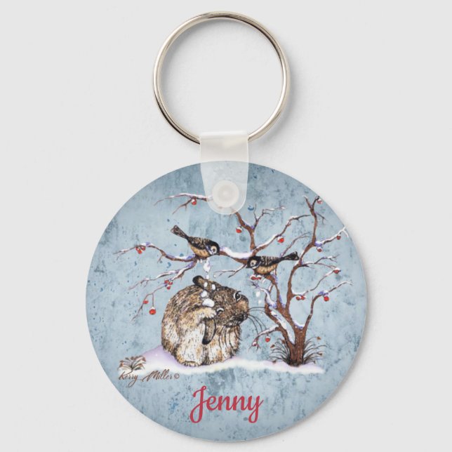 Bunny & Snow Birds Keychain (Front)