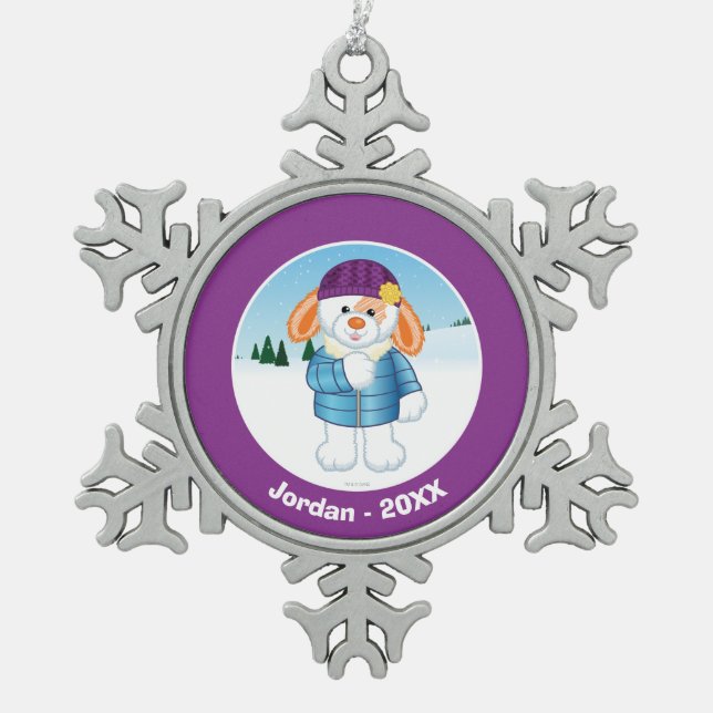 Bunny Snowflake Pewter Christmas Ornament (Front)