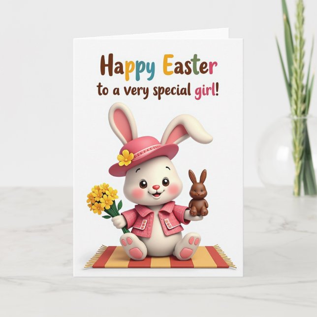 Bunny Special Girl Easter Card (Front)