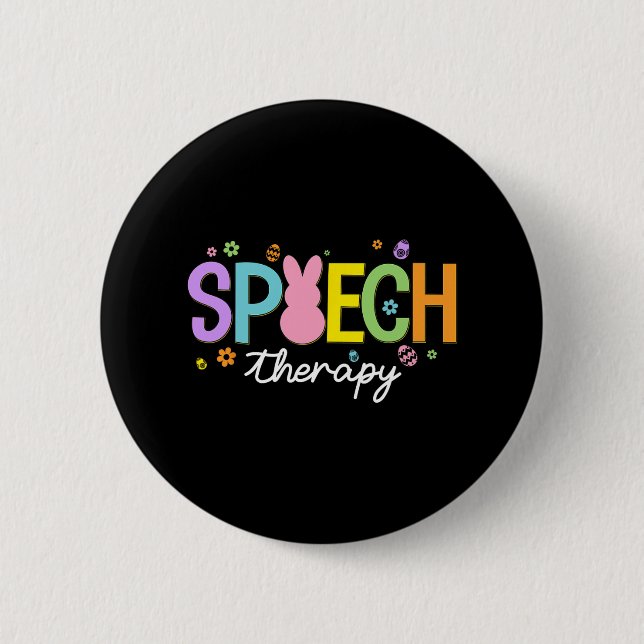 Bunny Speech Therapist Slp Easter Day Speech Thera Button (Front)