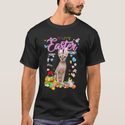 Bunny Sphynx Cat Happy Easter Eggs T_Shirt