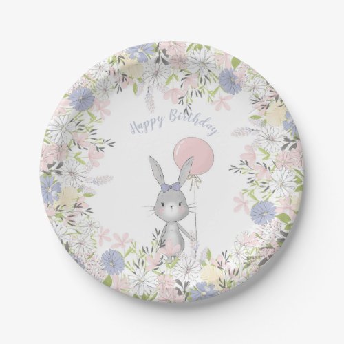 Bunny spring floral birthday party plates