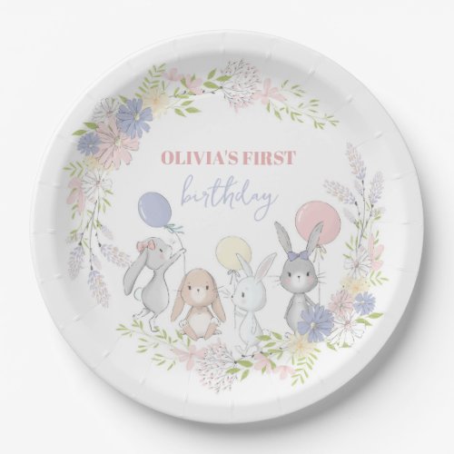 Bunny spring floral birthday party plates