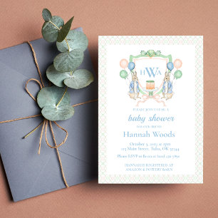 Bunny Spring Monogram Baby Shower Invitation