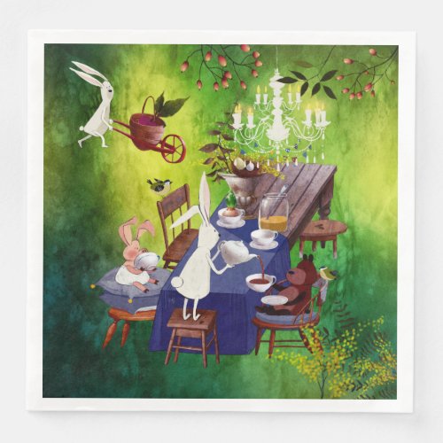 Bunny Spring Party in Forest_Animal Illustration Paper Dinner Napkins