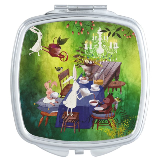Bunny Spring Party in Forest-Animal Illustration Vanity Mirror (Front)