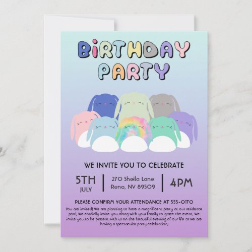Bunny Squishmallow Birthday Party Invitation