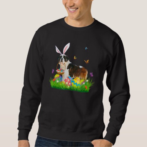 Bunny St Bernard With Egg Basket Easter Hunting Eg Sweatshirt