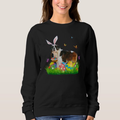 Bunny St Bernard With Egg Basket Easter Hunting Eg Sweatshirt