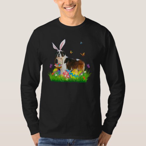 Bunny St Bernard With Egg Basket Easter Hunting Eg T_Shirt