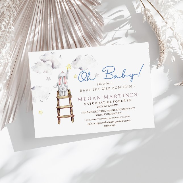  Bunny Star Watercolor Elegant Boy Baby Shower  Invitation (Creator Uploaded)