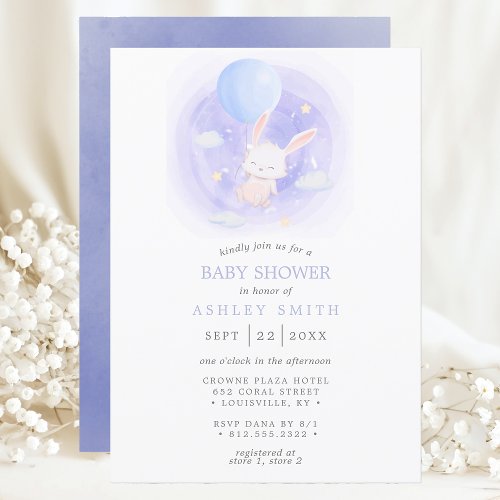 Bunny Stars Balloon Cute Watercolor Baby Shower Invitation