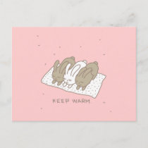 Bunny Stay Warm Rabbit Pink Cute Postcard