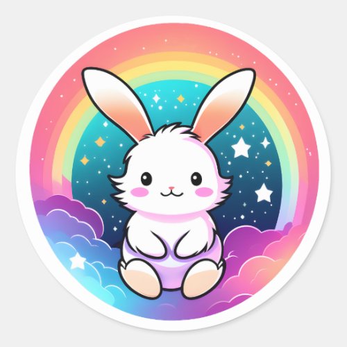 Bunny sticker with a happy rainbow
