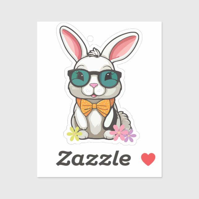 Bunny Sticker with Bow and Flowers (Sheet)