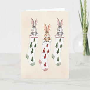 Bunny Stockings Watercolor Christmas Card