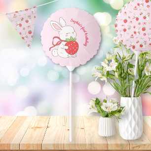 Bunny Strawberry Pink Birthday Balloon