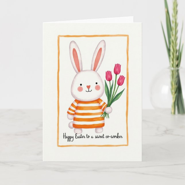 Bunny Stripes Bouquet Spring Card (Front)