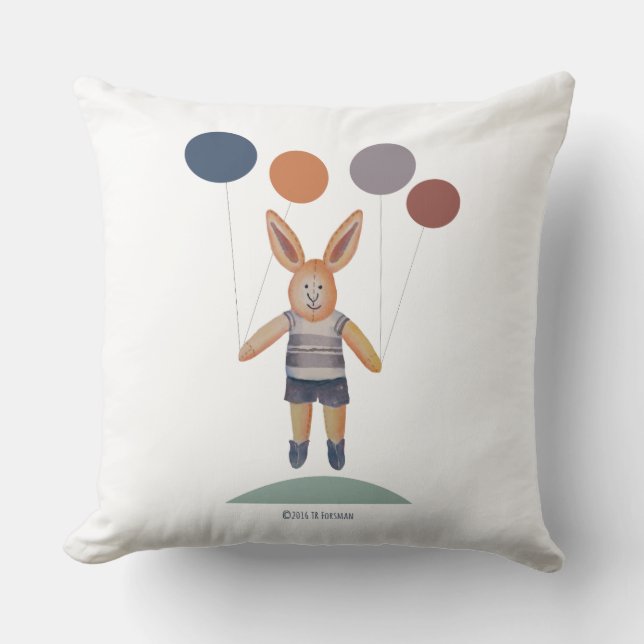 Bunny (stuffed toy) boy with balloons throw pillow (Front)