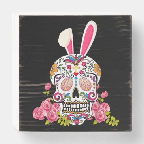 Bunny Sugar Skull Mexican Skull Lover Gift Wooden Box Sign