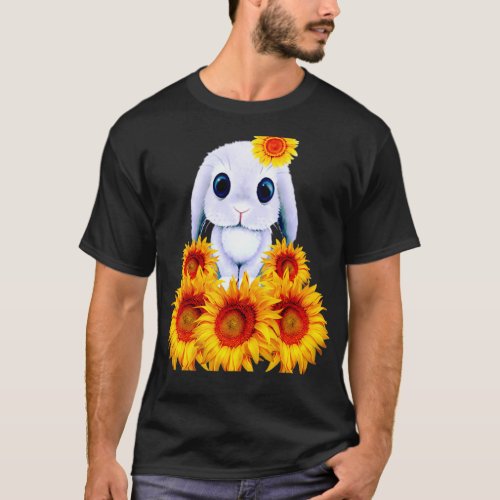 Bunny Sunflower Cute Rabbit Love Sunflowers  1  T_Shirt