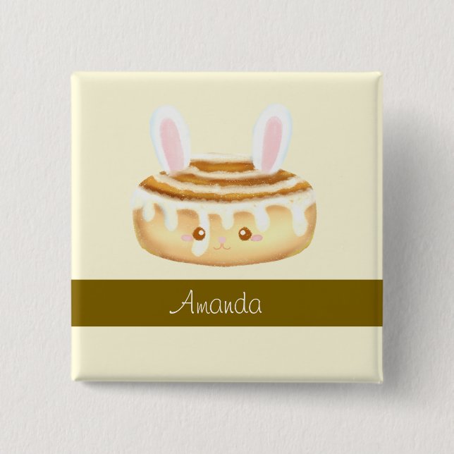 Bunny Sweet Dessert Cinnamon Bun Button (Front)