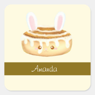 Bunny Sweet Dessert Cinnamon Bun Square Sticker
