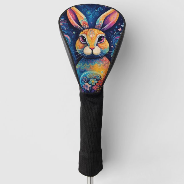 Bunny swirls and hearts Blue Golf Head Cover (Front)