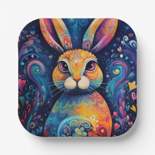 Bunny swirls and hearts Blue Paper Plates