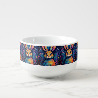 Bunny swirls and hearts Blue Soup Mug