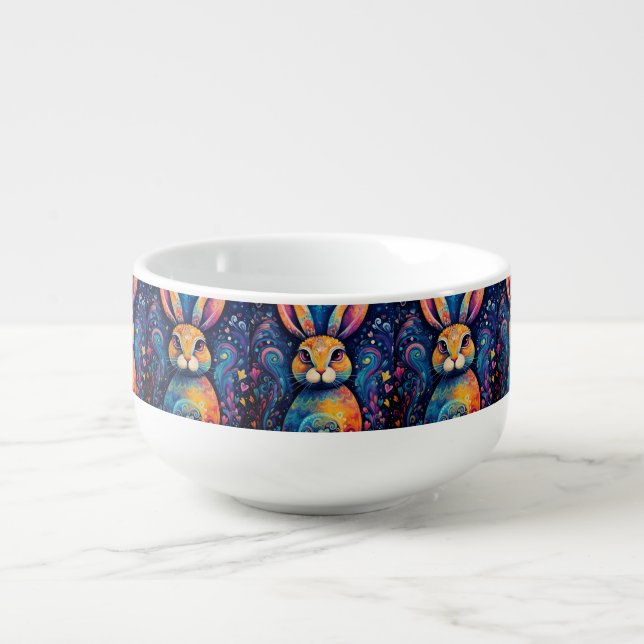 Bunny swirls and hearts Blue Soup Mug (Front)