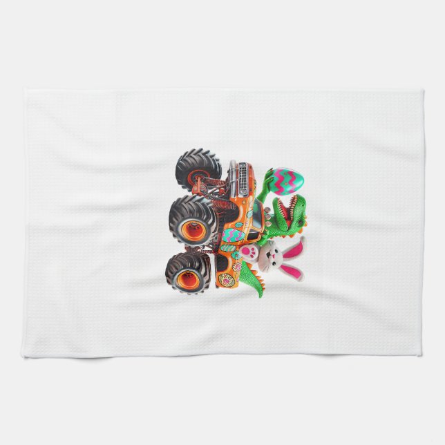 Bunny T-rex Easter Monster Truck Dino Funny Boys K Kitchen Towel (Horizontal)