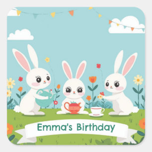 Bunny Tea Party Stickers Cute Rabbit Birthday