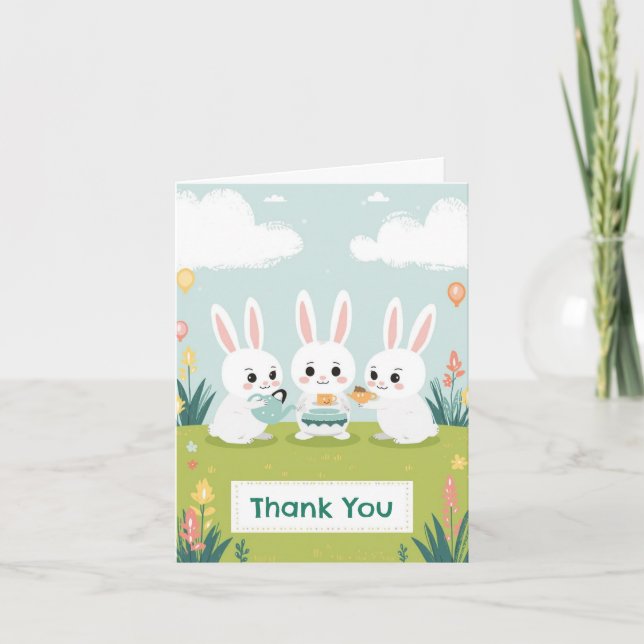 Bunny Tea Party Thank You Card | Cute Rabbit Girls (Front)