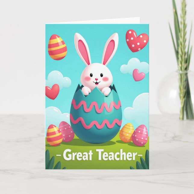 Bunny Teal Egg Wavy Lines Pattern Card (Front)