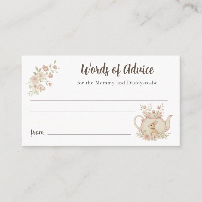 Bunny Teapot Baby Shower Words of Advice  Enclosure Card (Front)
