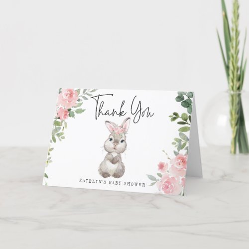Bunny Thank You Card with Pink Flowers